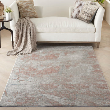 Rustic Textures RUS15 Modern Abstract Distressed Shimmer Carved Hi-Low Textured Durable Polyblend Short-Pile Light Grey/Rust Rug-Nourison-Rug Love - The Most Loved Rug Store